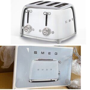 SMEG 50s Retro Style Four Chrome 4x4 Slice Toaster - Chrome Silver- Brand New